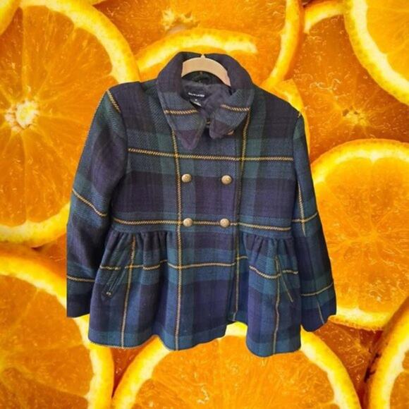 RALPH Lauren Green,‎ Blue and Yellow Wool Pea Coat Size 16 - Picture 1 of 4